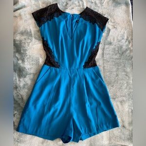 Bebe Blue & Black Lace Romper